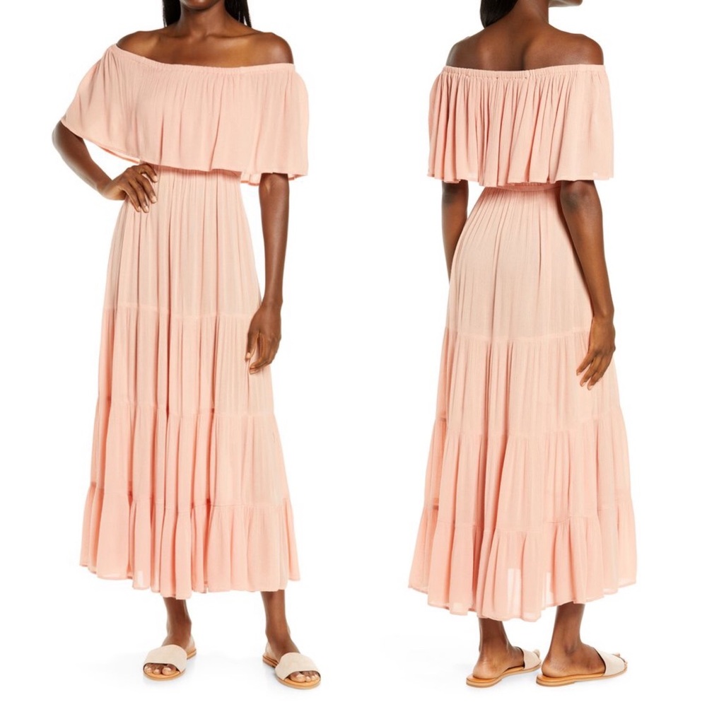 Elan swim cover up pink tiered dress. Small